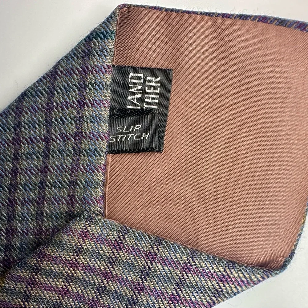 Vintage Wool Silk Blend Henry Grethel Soft Gray Plaid Tie, Classic 3.25” x 56